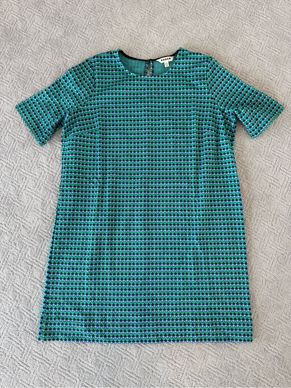 Boden Teal & Black Geometric Short Sleeve Shift Dress | Size 16-18R